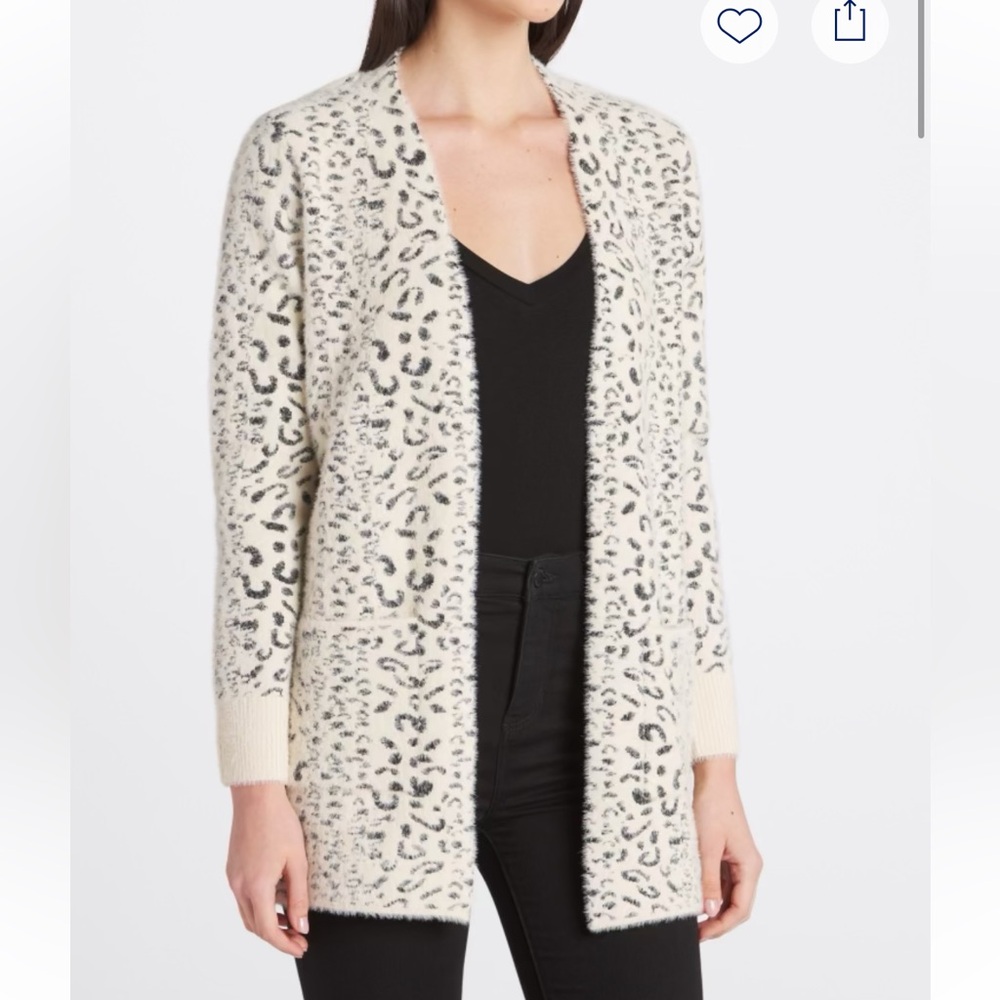 Elegant Cream and Black Leopard Cardigan